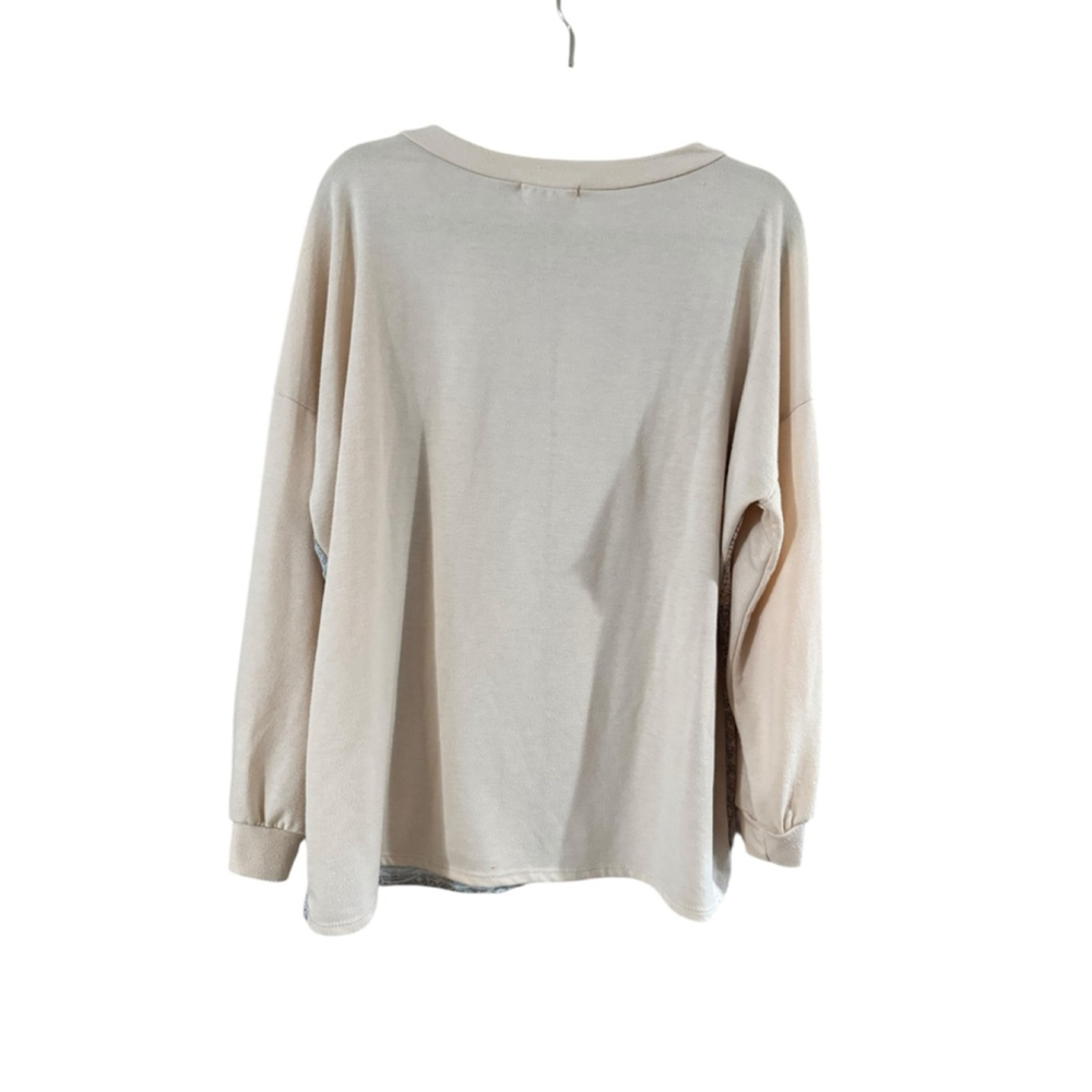Women's Lovely J Long Sleeve Tee M Beige Orange Patterned - Picture 3 of 9
